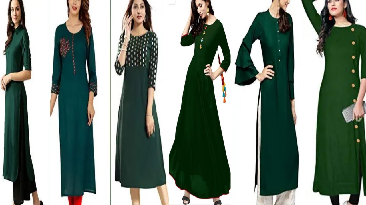 Buy Bottle Green Solid Embroidered Kurta Online - W for Woman